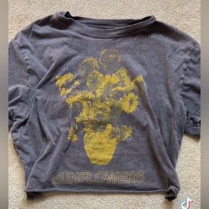 Yellow Grey Sunflower Crop Top Baggy